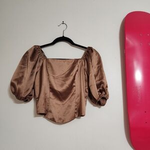 Brown Puff Sleeve Blouse